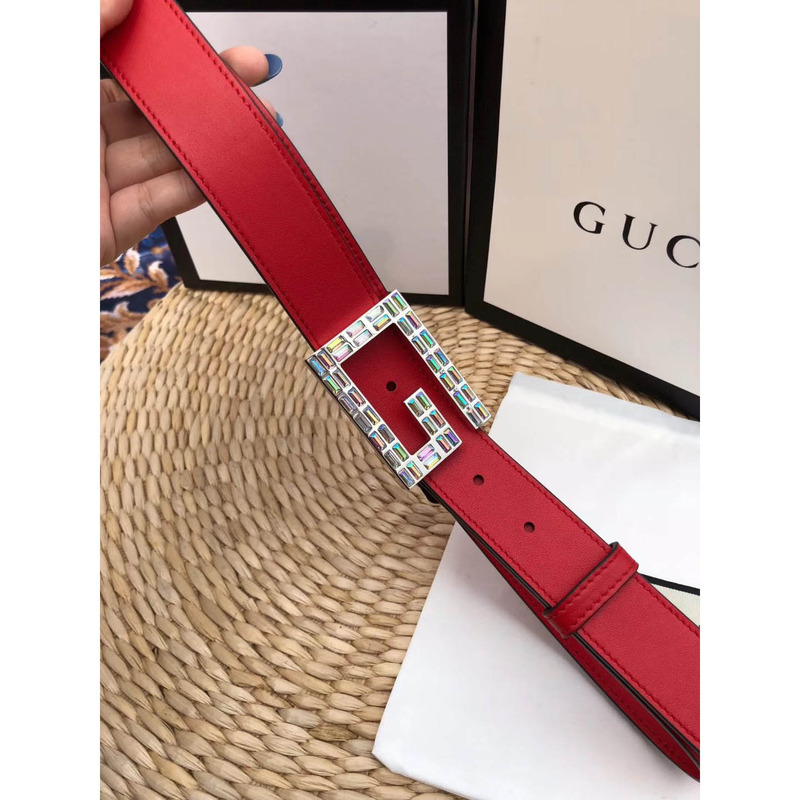 leather belt with square G*u*i buckle in red