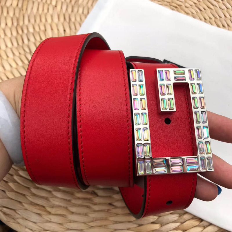 leather belt with square G*u*i buckle in red