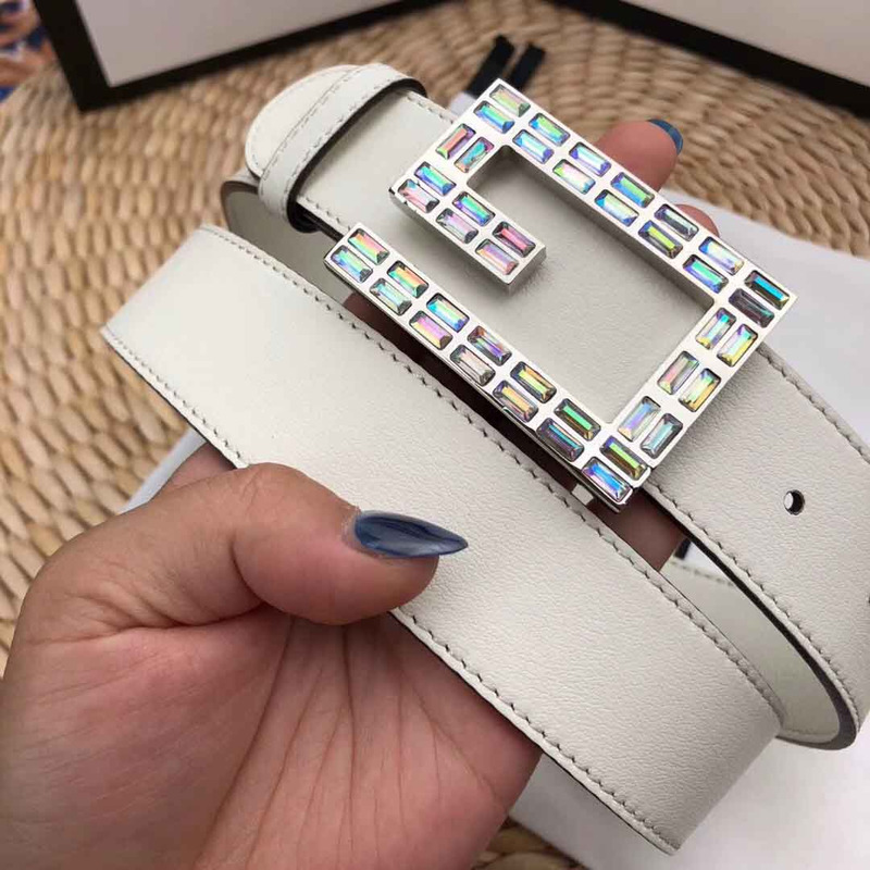 leather belt with square G*u*i buckle in white