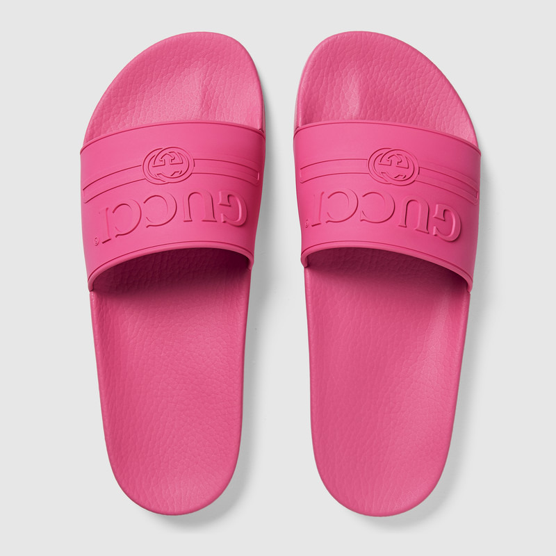 G*u*i logo rubber slide sandal in pink