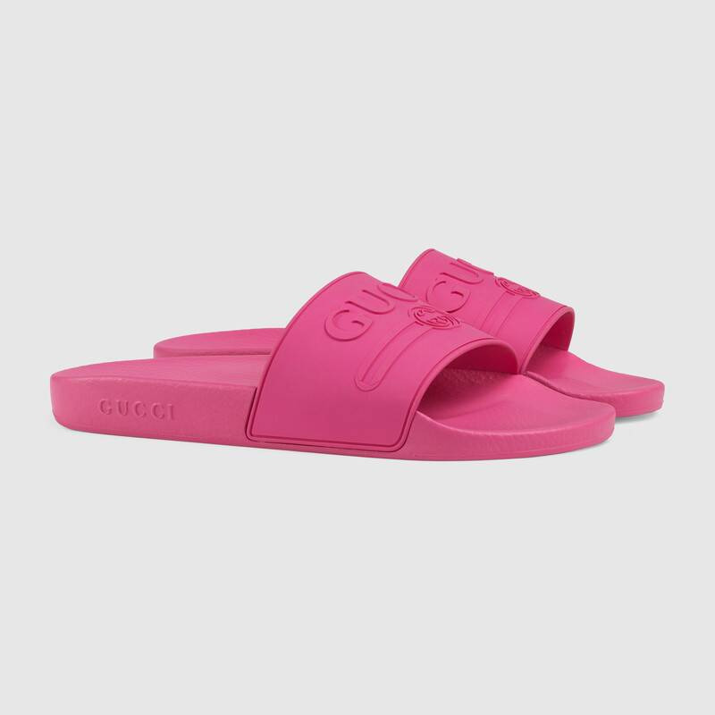 G*u*i logo rubber slide sandal in pink