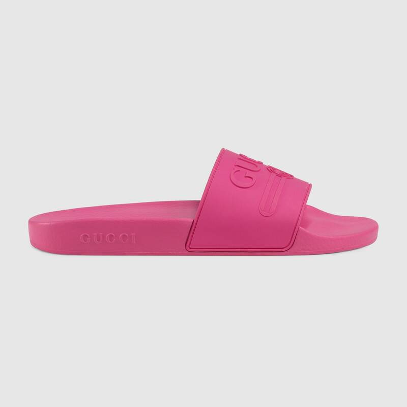 G*u*i logo rubber slide sandal in pink