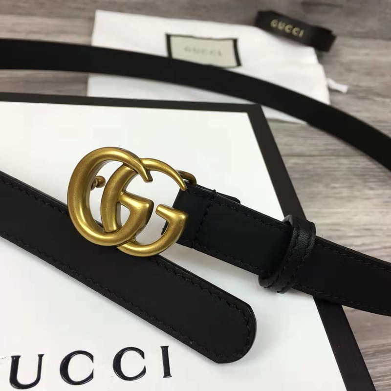 G*u*i leather black belt with double golden buckle in 2cm width