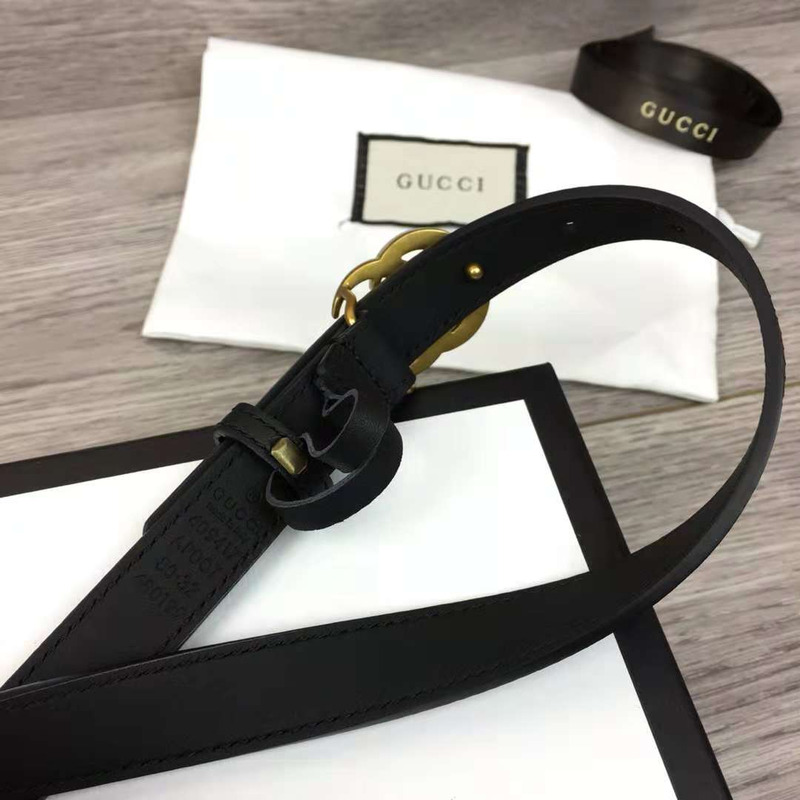 G*u*i leather black belt with double golden buckle in 2cm width