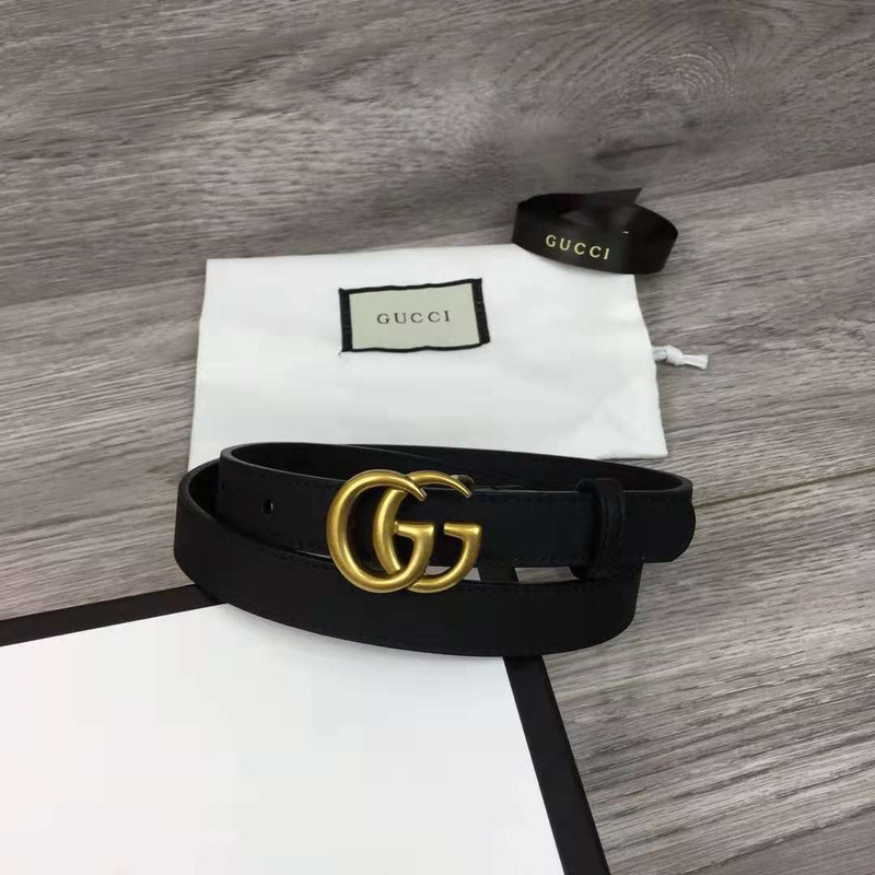 G*u*i leather black belt with double golden buckle in 2cm width