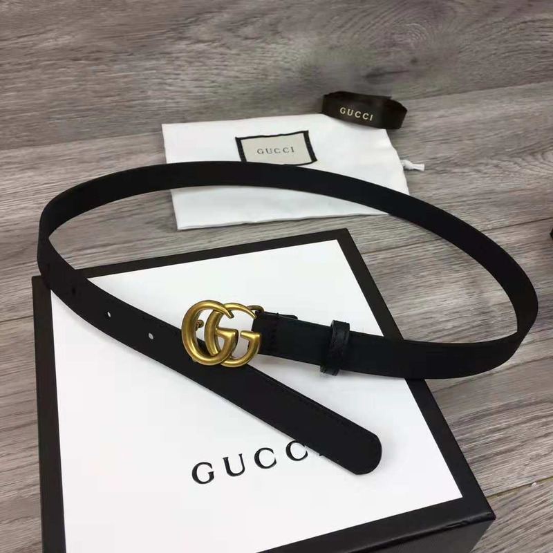 G*u*i leather black belt with double golden buckle in 2cm width