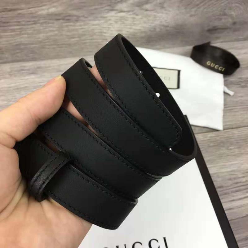 G*u*i leather black belt with double golden buckle in 2cm width