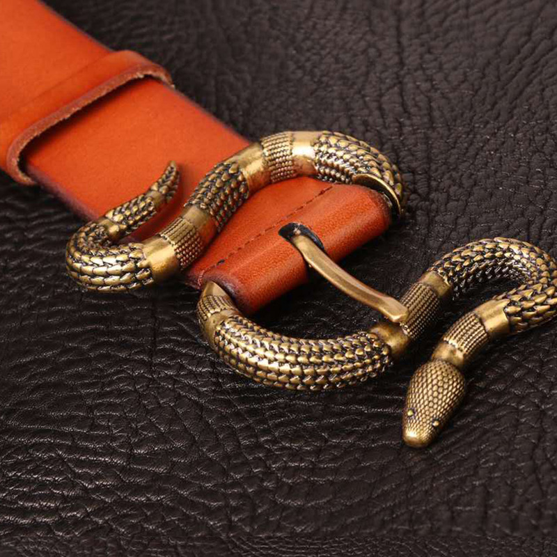 G*u*i orange leather belt with snake buckle