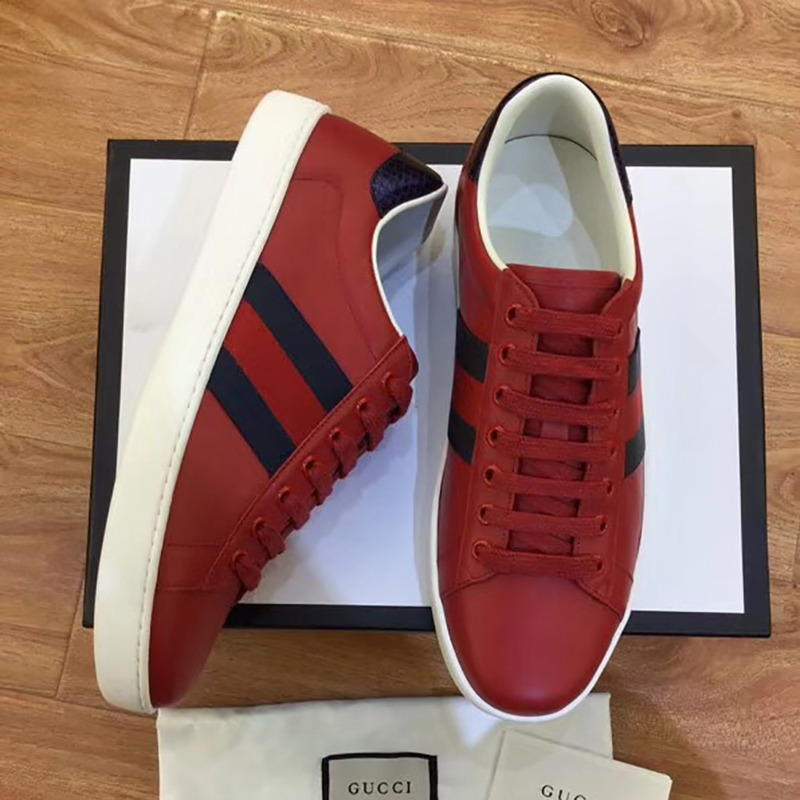 G*u*i red leather web sneaker