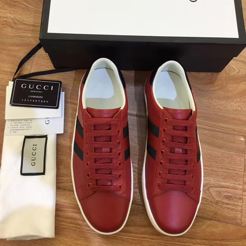 G*u*i red leather web sneaker