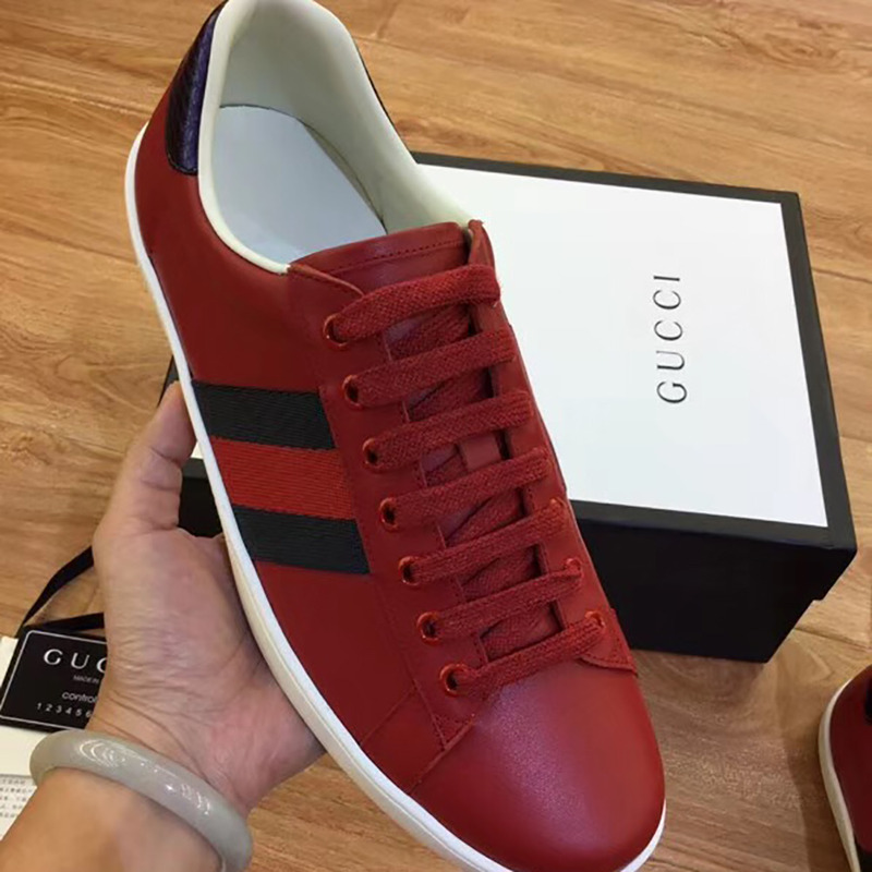 G*u*i red leather web sneaker