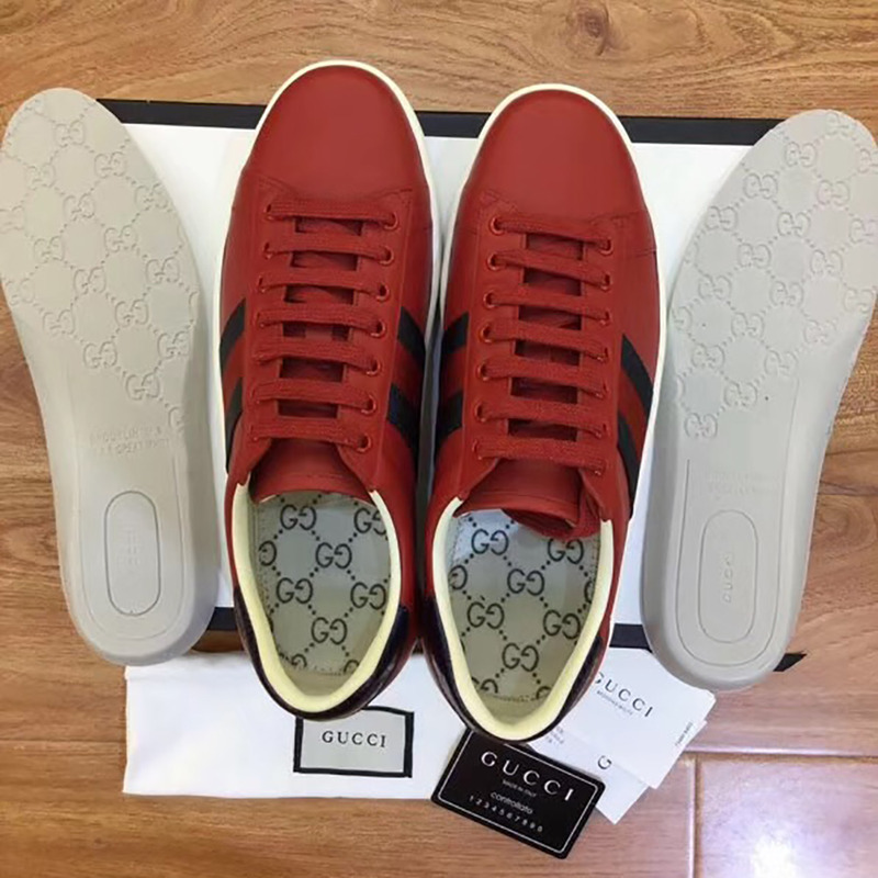 G*u*i red leather web sneaker