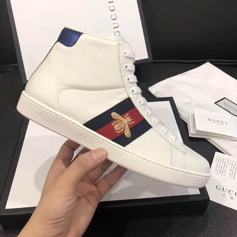 G*u*i new ace bee embroidered high top sneakers(white)