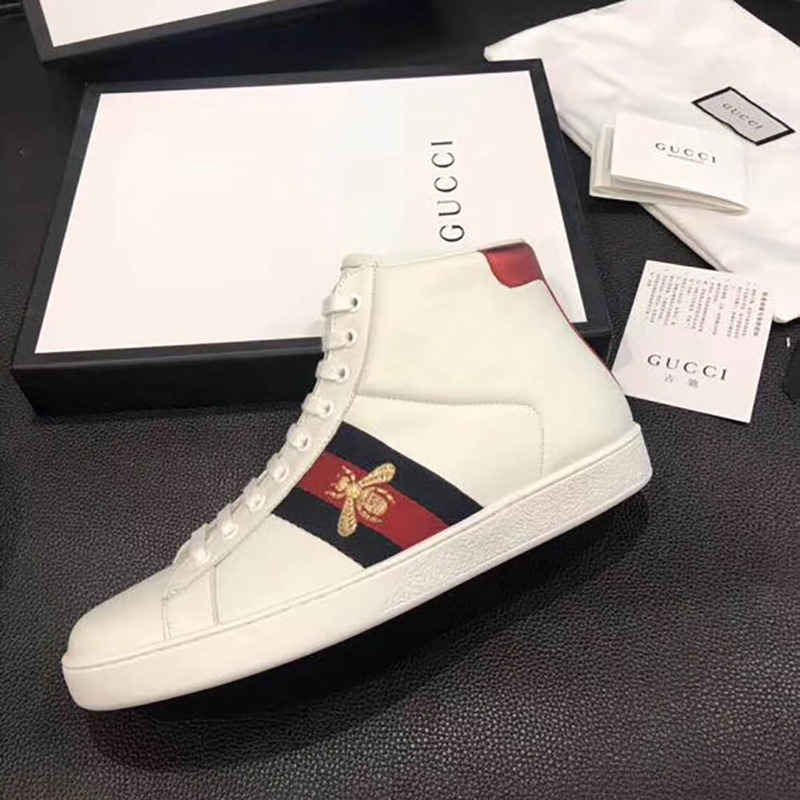 G*u*i new ace bee embroidered high top sneakers(white)