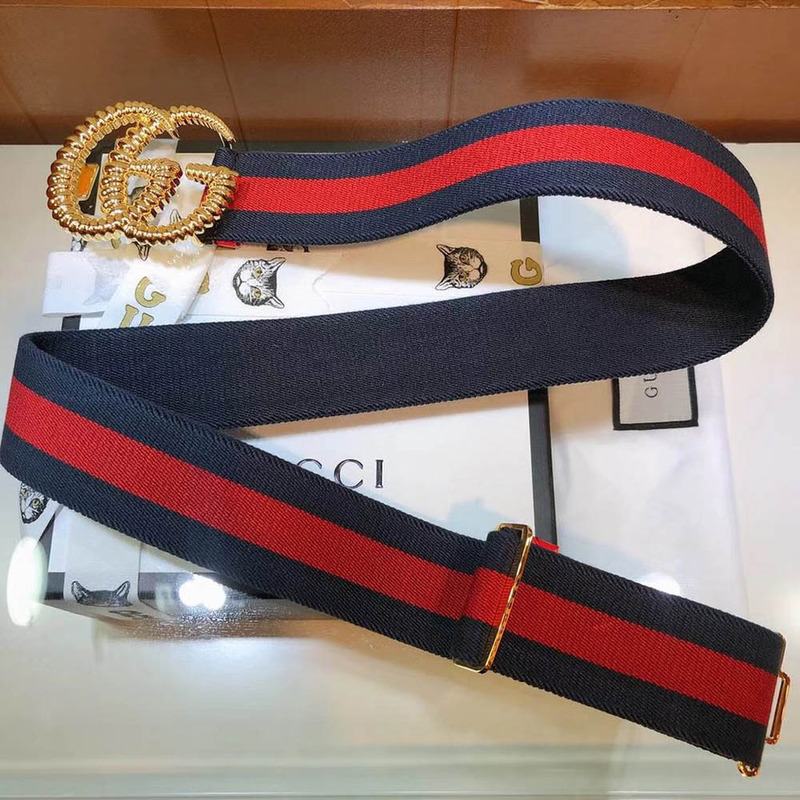 G*u*i web elastic belt with torchon double g buckle(blue and red)