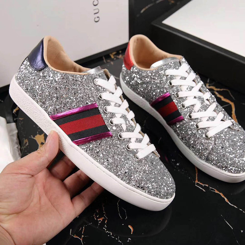 G*u*i ace glitter sneaker in silver