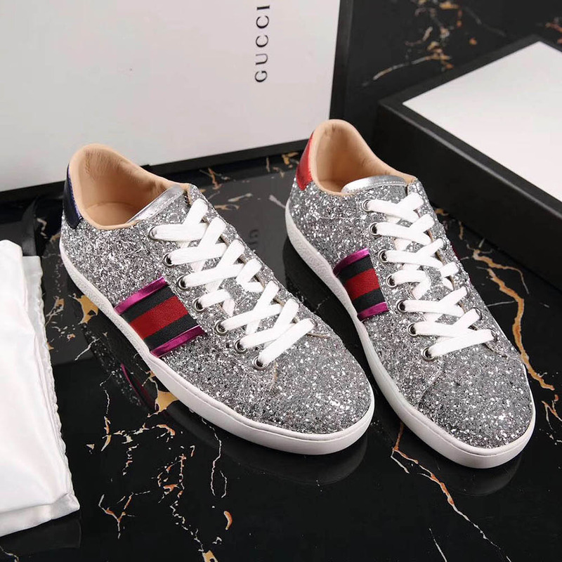 G*u*i ace glitter sneaker in silver