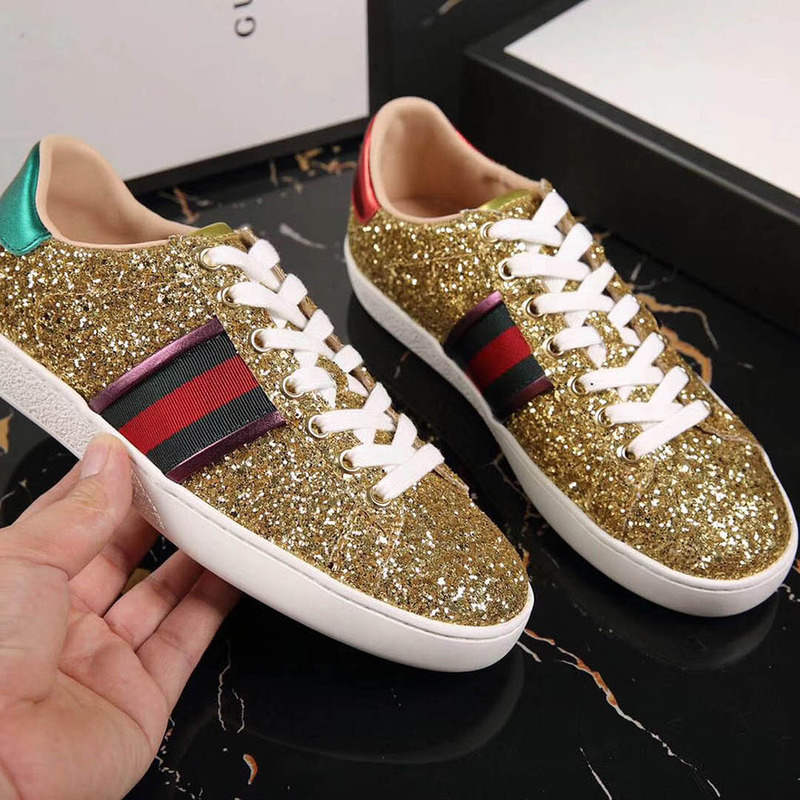 G*u*i ace glitter sneaker in golden