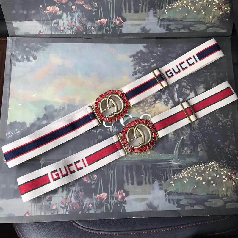 G*u*i stripe belt with double g and crystals