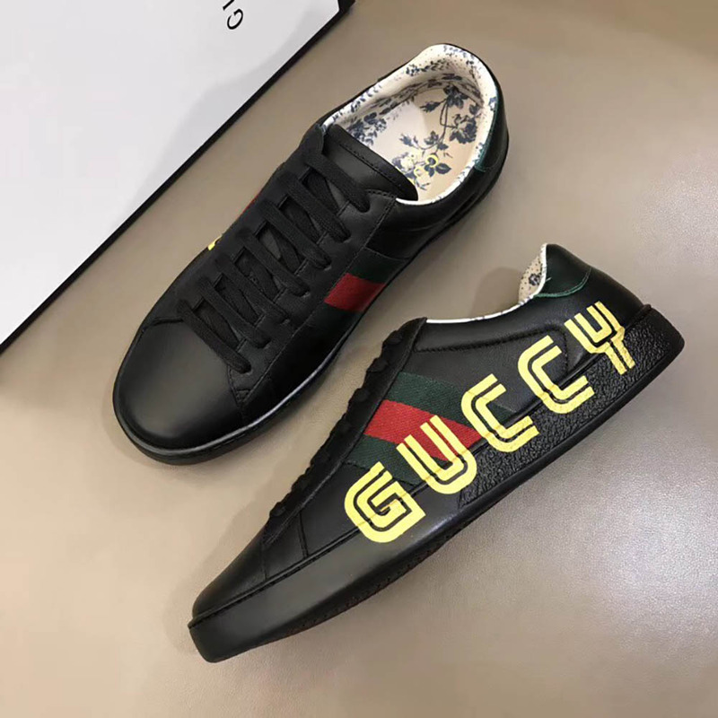 G*u*i ace sneaker with guccy print in black