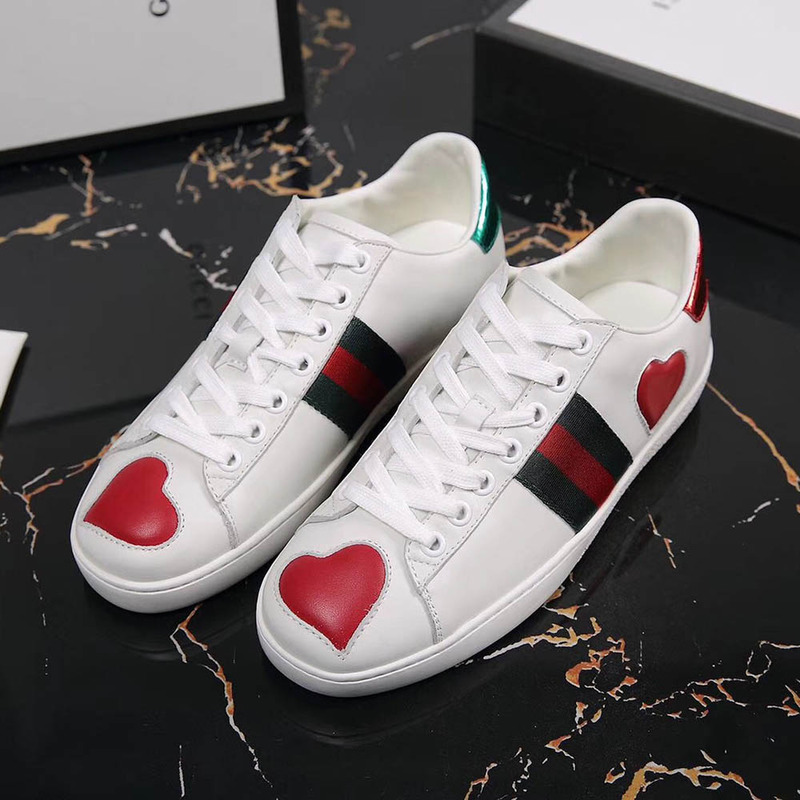 G*u*i ace embroidered sneaker with red leather heart