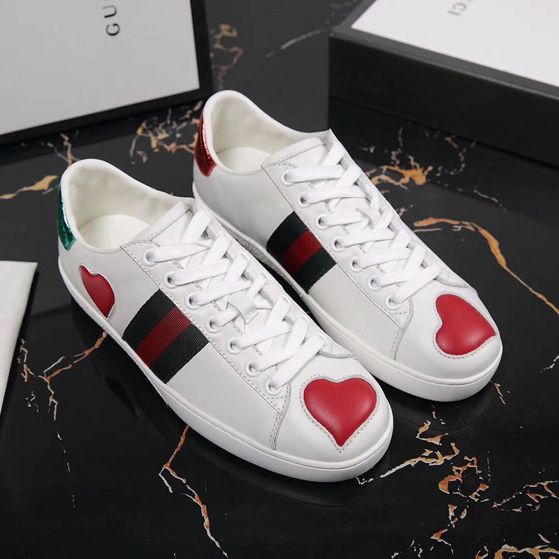 G*u*i ace embroidered sneaker with red leather heart