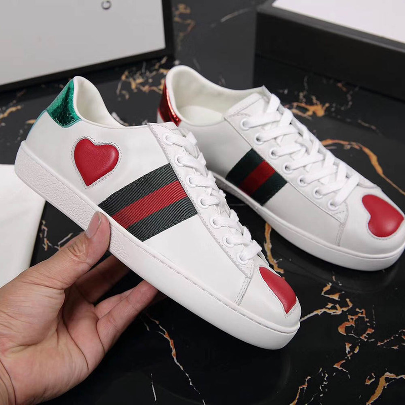 G*u*i ace embroidered sneaker with red leather heart