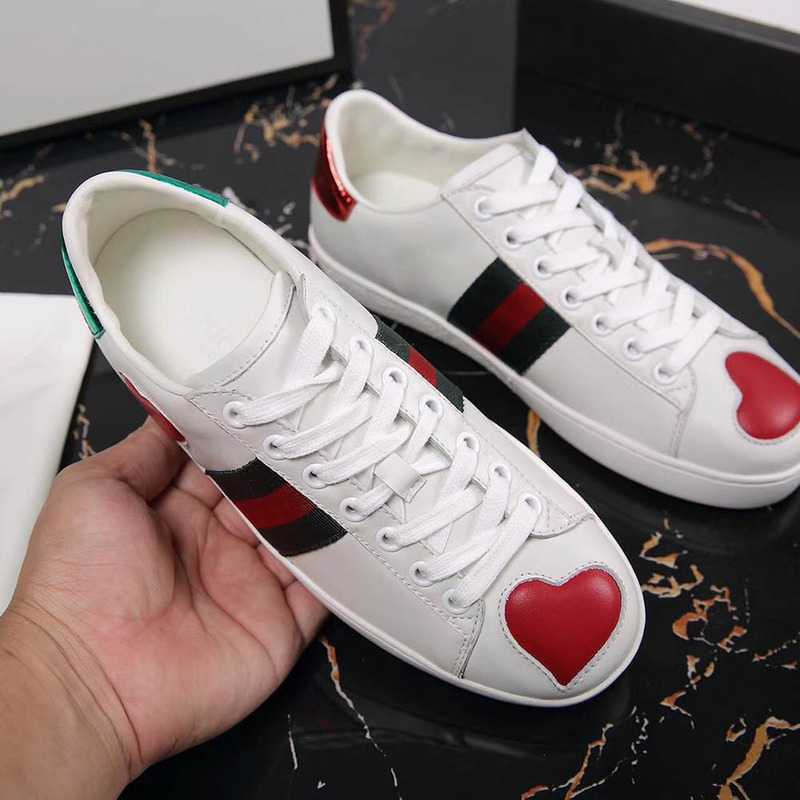 G*u*i ace embroidered sneaker with red leather heart