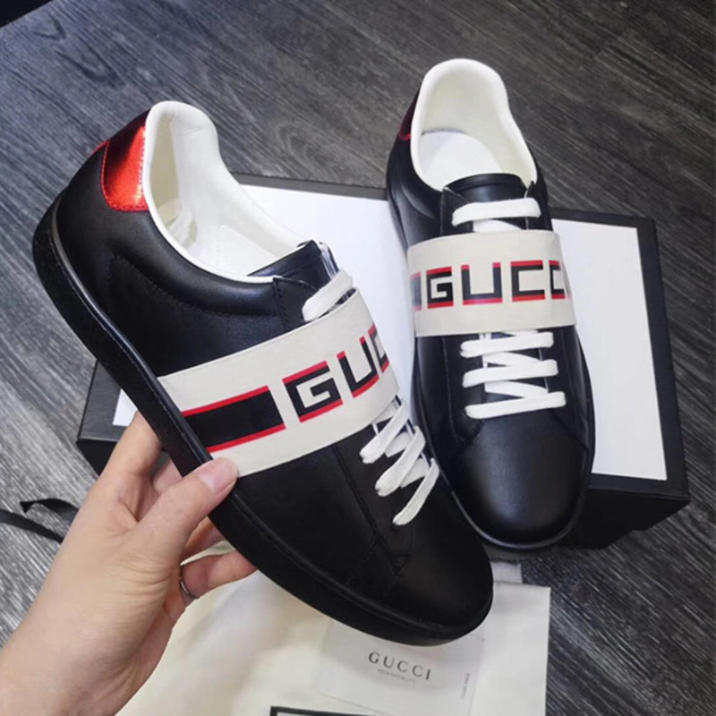 G*u*i stripe leather sneaker in black