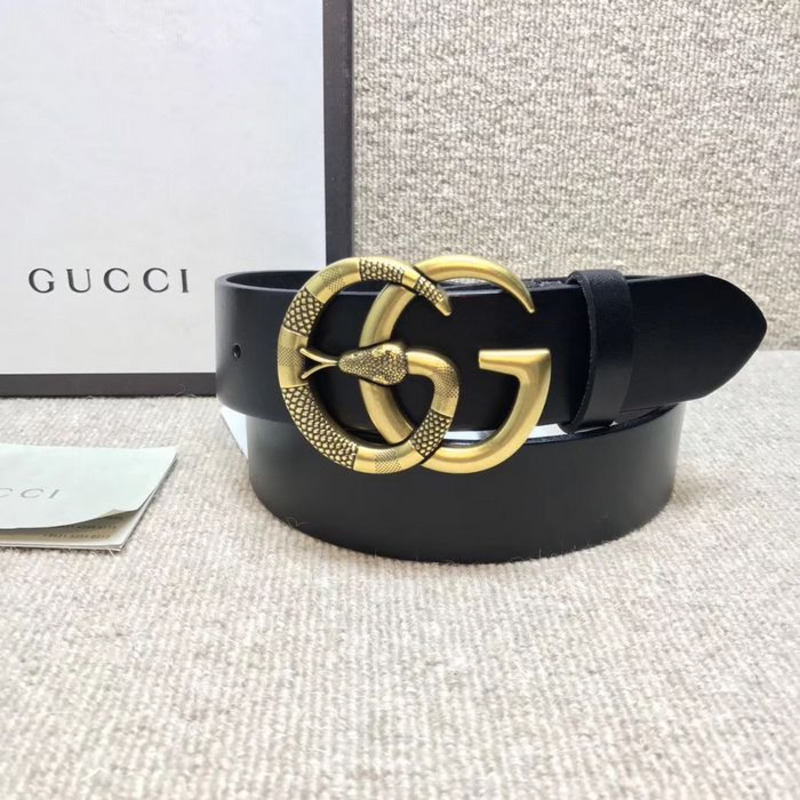 G*u*i black leather belt with double g buckle with snake