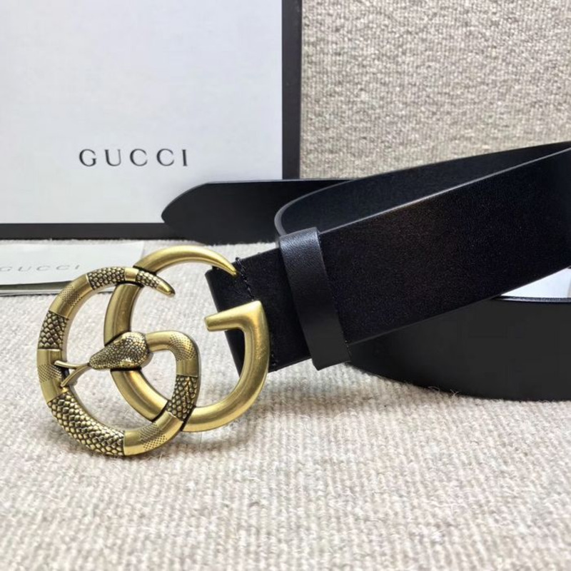 G*u*i black leather belt with double g buckle with snake