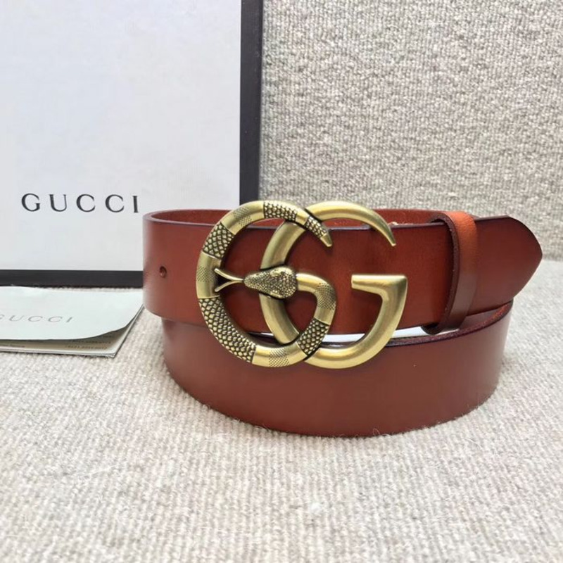 G*u*i leather belt with double g buckle with snake