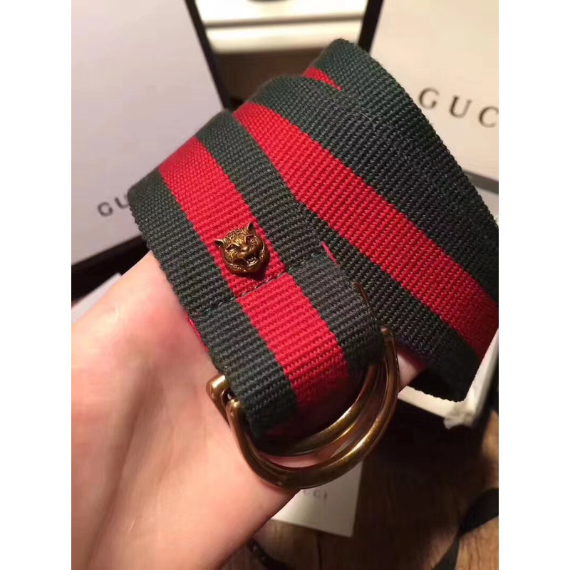 G*u*i green and red stripe canvas belt