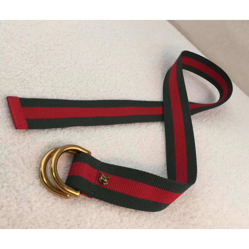 G*u*i green and red stripe canvas belt