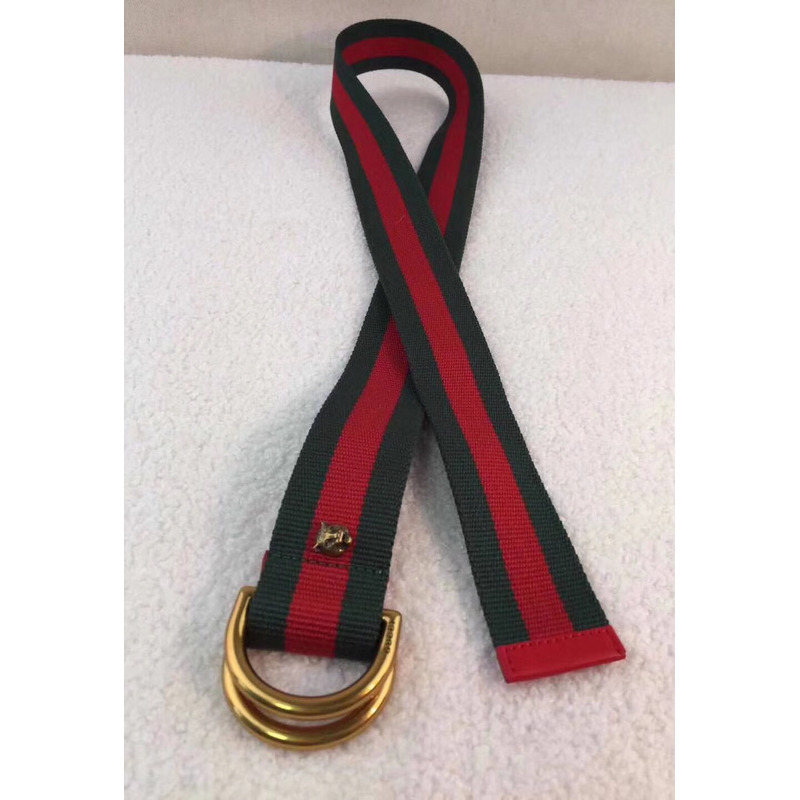 G*u*i green and red stripe canvas belt