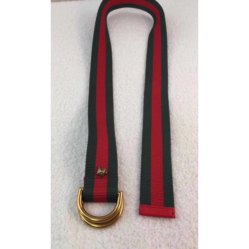 G*u*i green and red stripe canvas belt