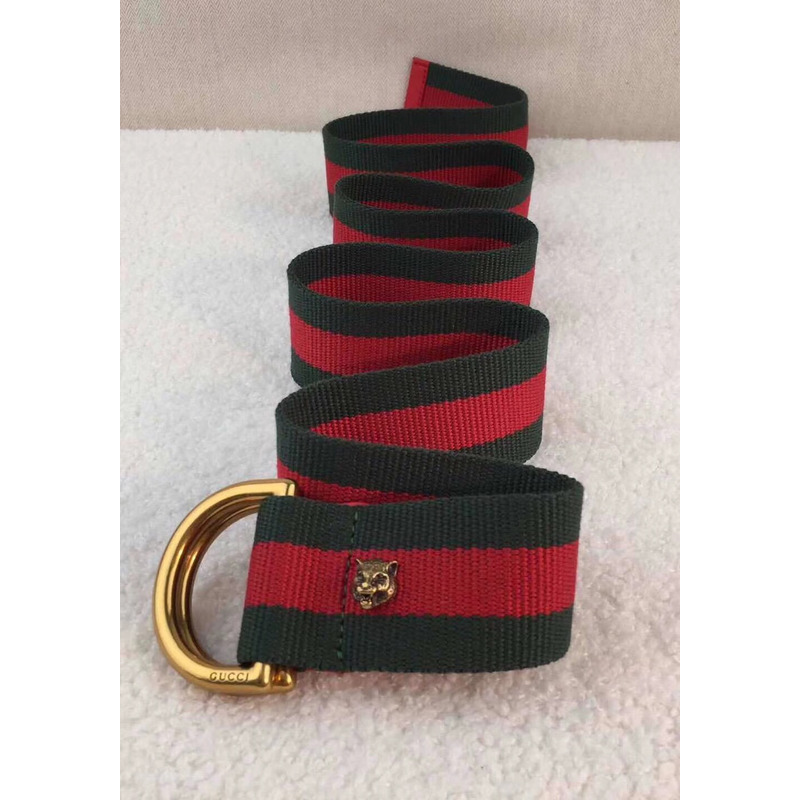 G*u*i green and red stripe canvas belt