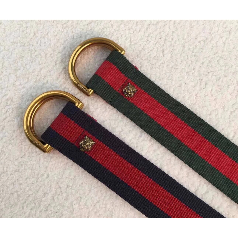 G*u*i green and red stripe canvas belt