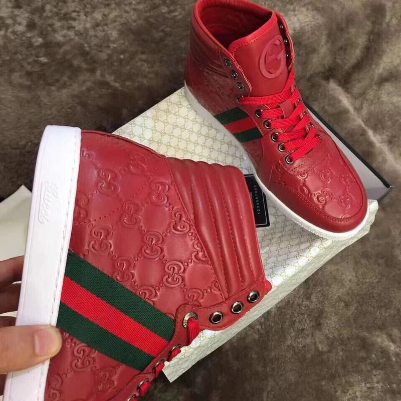 G*u*i red signature high top sneakers