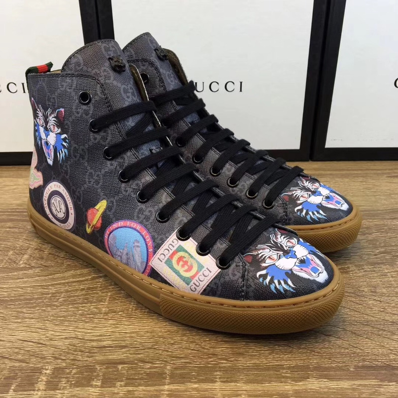 G*u*i anger cat print high top sneakers black