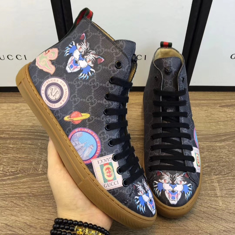 G*u*i anger cat print high top sneakers black