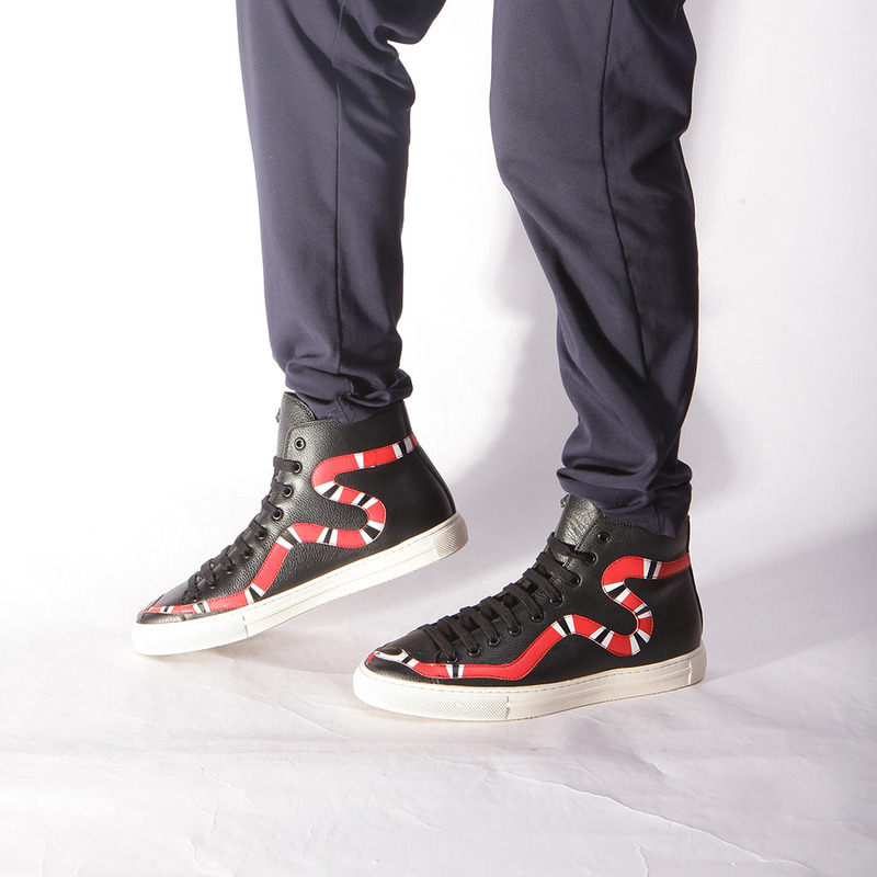 G*u*i leather kingsnake high top sneakers black