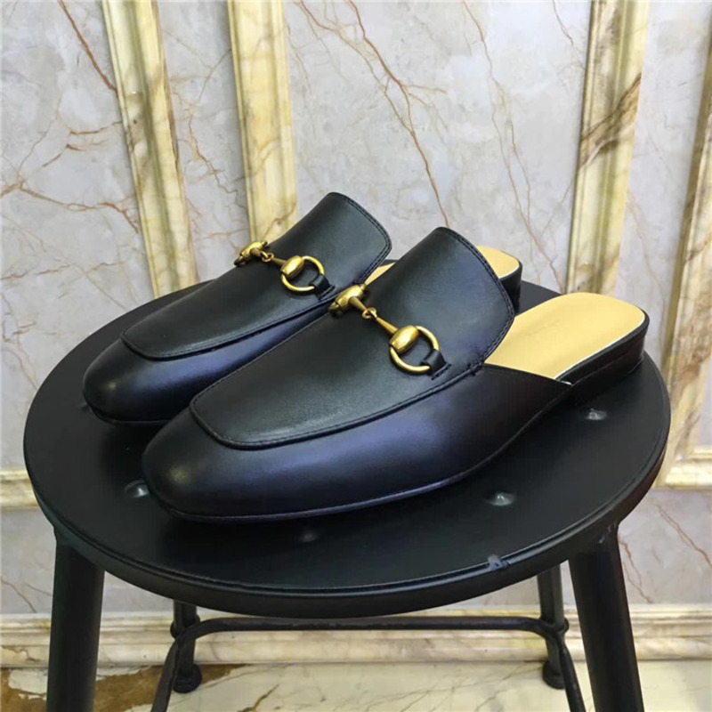 G*u*i horsebit leather backless loafers