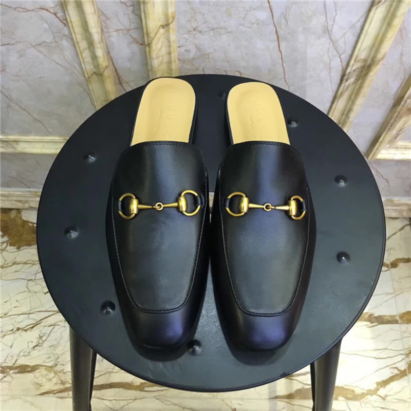 G*u*i horsebit leather backless loafers