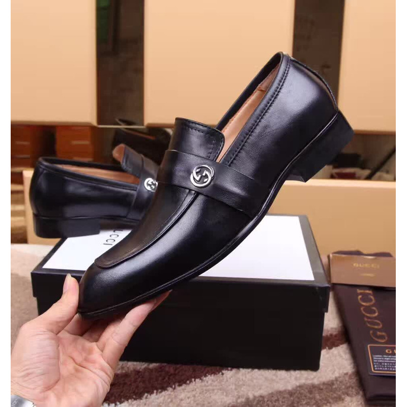 G*u*i double g black leather loafers