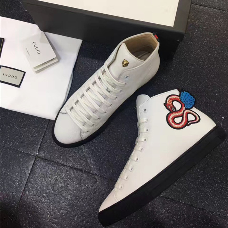 G*u*i white leather high-top sneakers with winged dragon