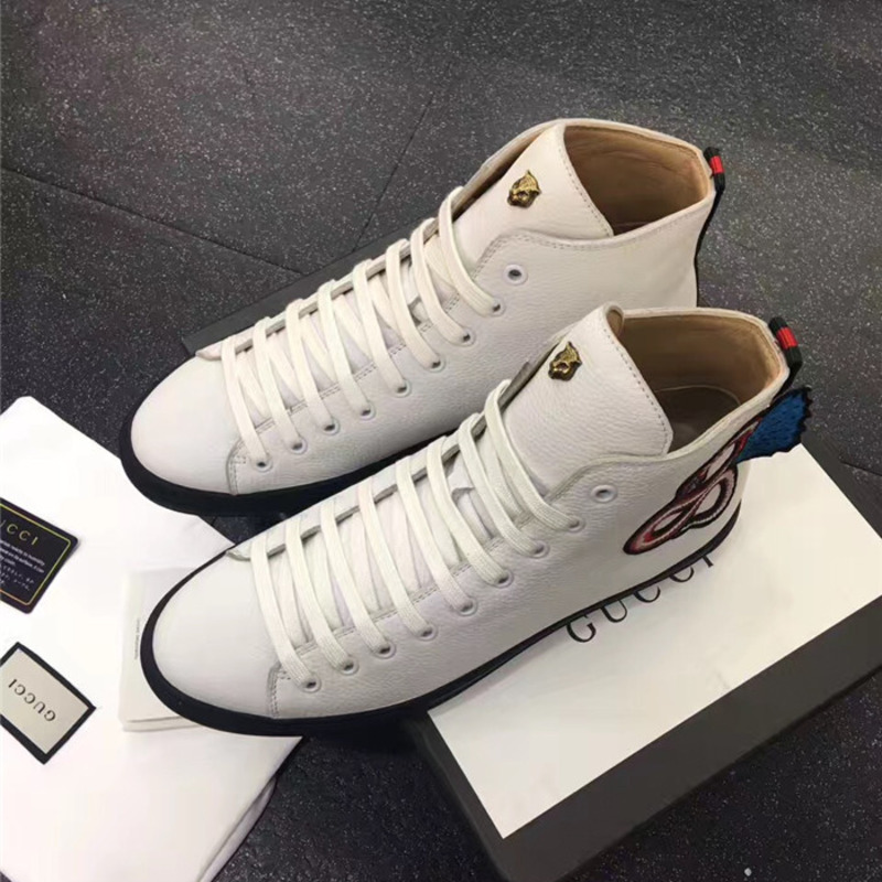 G*u*i white leather high-top sneakers with winged dragon