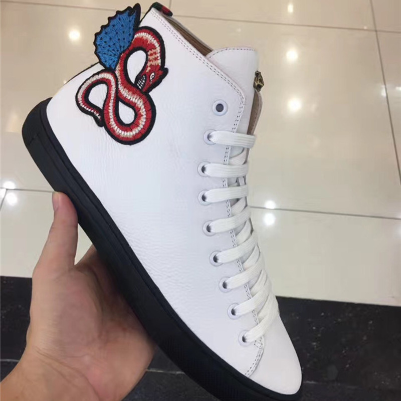 G*u*i white leather high-top sneakers with winged dragon