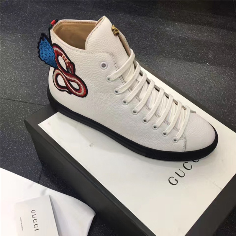 G*u*i white leather high-top sneakers with winged dragon