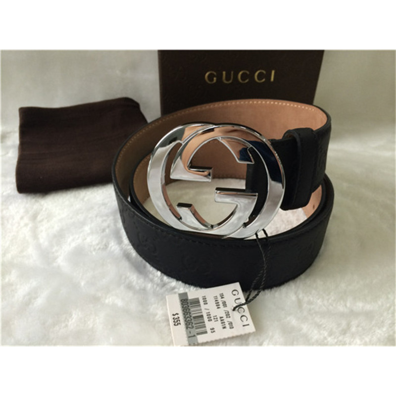 black G*u*i leather silver buckle